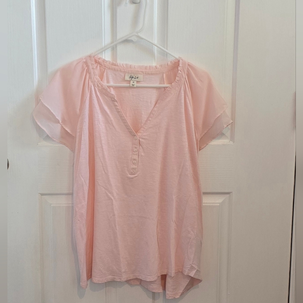 Style & Co Relaxed Pink Flutter Sleeve Blouse